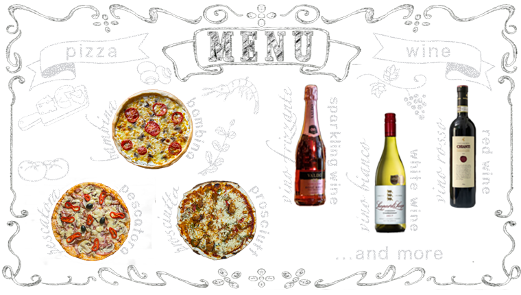 ピザとワインのメニュー